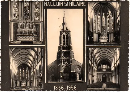 Carte de l’église Saint-Hilaire d’Halluin, avec les dates 1856-1956.