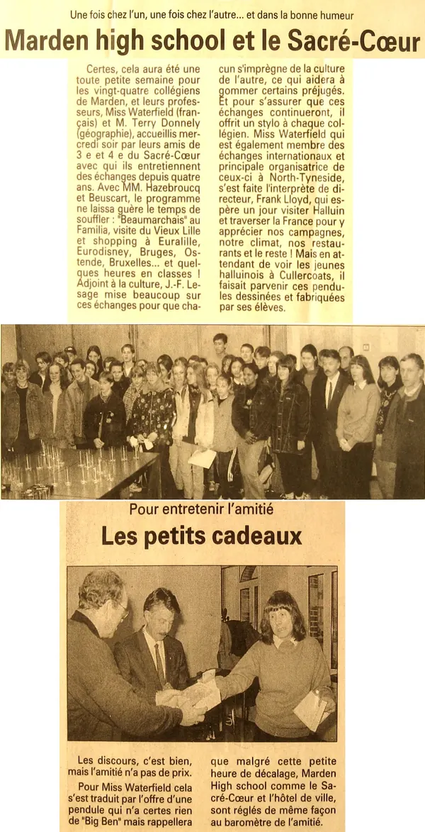 Photo de groupe avec les élèves anglais de la Marden High School, en avril 1996.